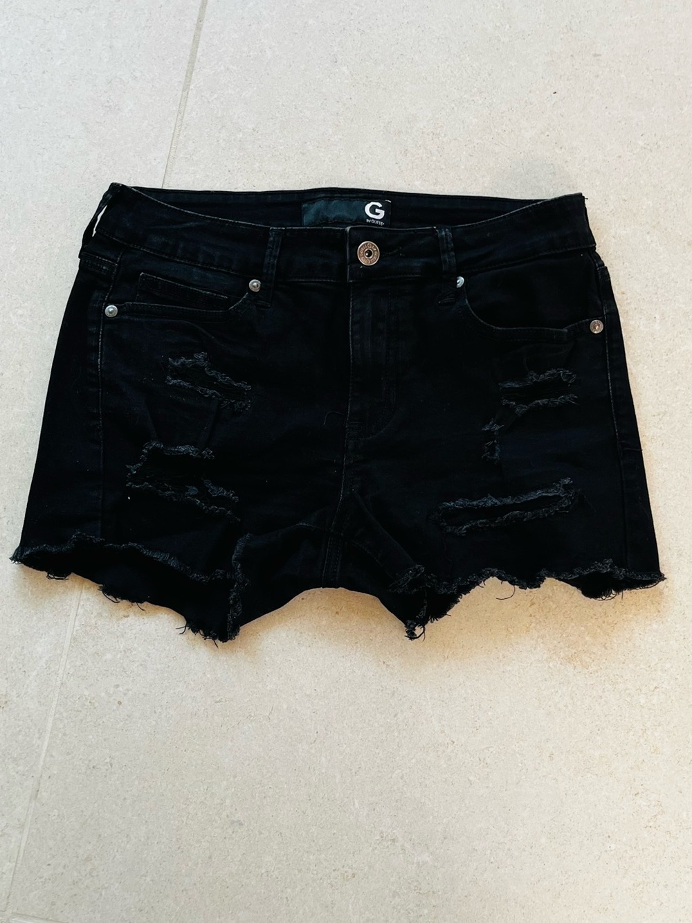 Guess Black Distressed Denim Jean Shorts